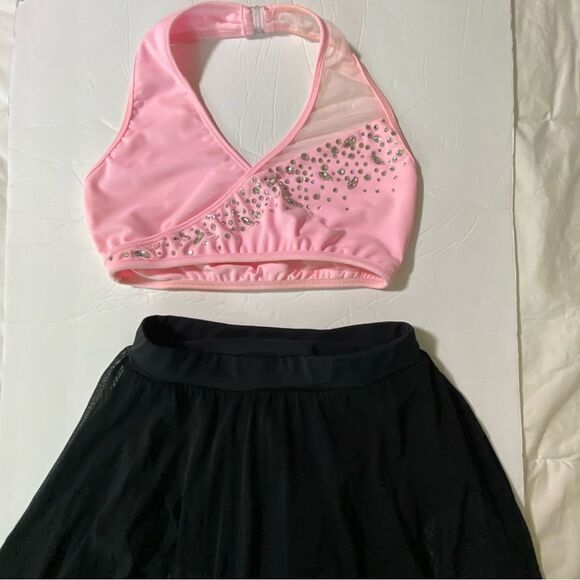 LA dance solo custom pink top 2 piece rhinestoned costume SA-Small adult - Picture 4 of 15